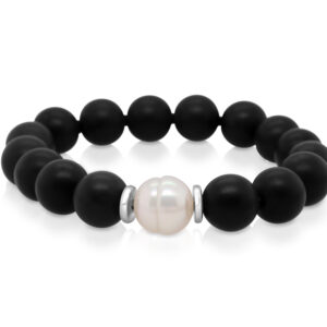 BB Onyx Beaded Bracelelt with White Freshwater Pearl